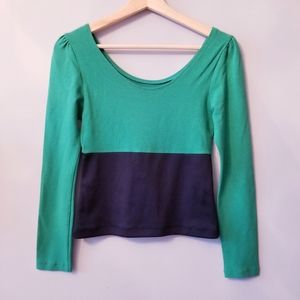 Scoop Neck Stretch Color Block Top S